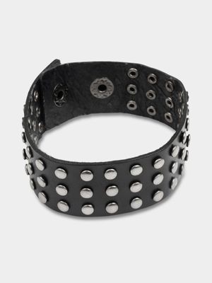 Men's Markham Leather Cuff Dark Studded Black Bracelet