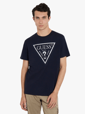 Men's Guess Smart Blue Bsc Patchwork Embo Logo T-Shirt