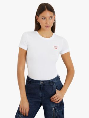 Women's Guess White Mini Triangle T-Shirt