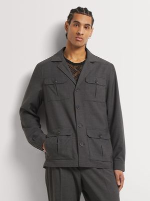 Men's Markham Slim Linen Utility Charcoal Jacket