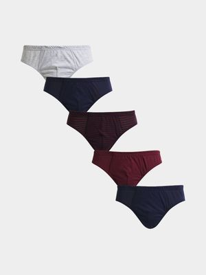 Jet Men's Navyburg Stripe Geometric Briefs Pack of Five in Burgundy