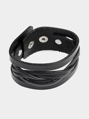 Men's Markham Leather Cuff Black Bracelet