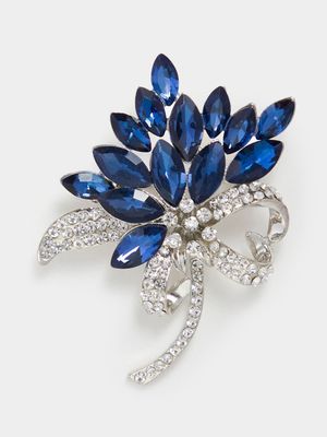 Silver & Deep Sky Blue Bouquet Pin Brooch