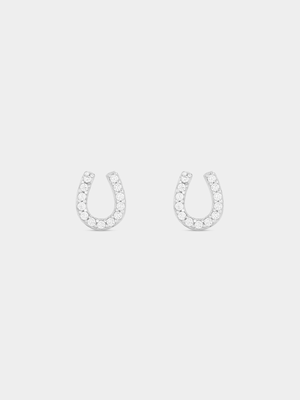 Sterling Silver Cubic Zirconia Horseshoe Stud Earrings