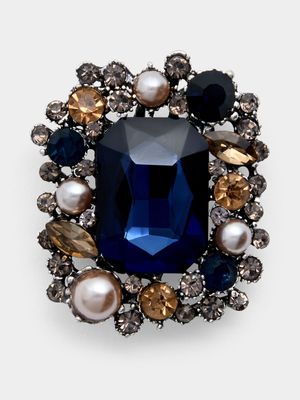 Ladies Square Blue Crystal Fashion Brooch