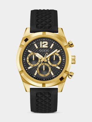 Guess Resistance Gold Plated Black Silicone Chrono-look Multifunction Watch