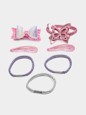 Girl's Pink & Purple Clips & Elastics Set