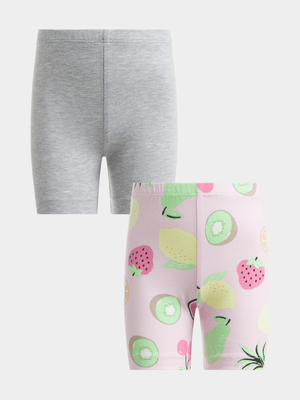 Older Girl's Grey & Pink Fruit 2-Pack Cycling Shorts