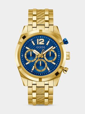 Guess Resistance Blue Dial Gold Plated Chrono-look Multifunction Bracelet Watch