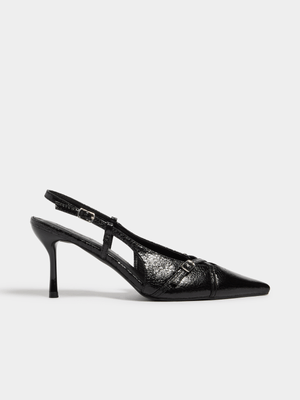 Women's Black Marbled Point Court Heels