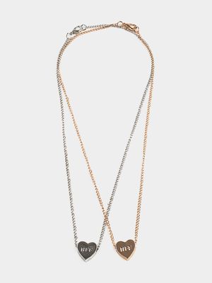 Girl's Rose Gold & Silver BFF Heart Necklace Set