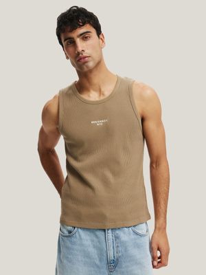 Men's Cotton On Brown Graphic Rib Tank Top