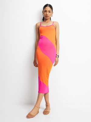 Women's Pink and Orange Seamless Swirl Maxi Dress