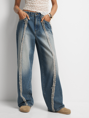 Women's Tintwash Frayed Panel Wide Leg Jeans