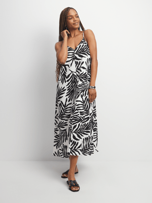 Women's Black & White Linen Maxi Dress