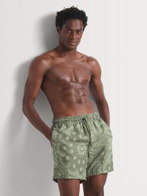 Men's Markham Paisley Printed Green Swimshort