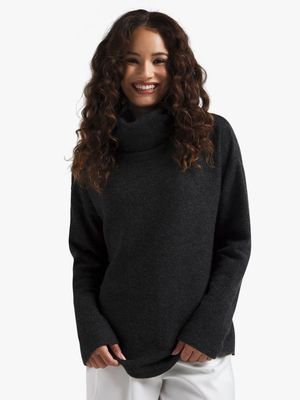 Women's Black Cowl Neck Jersey