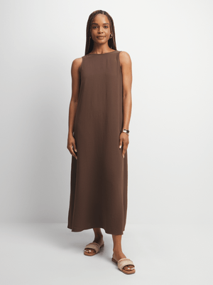 Women's Brown Trapeze Maxi Dress