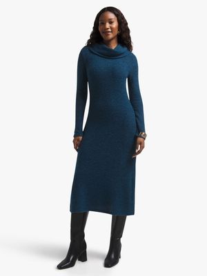 Women's Teal Cowl Neck Dress