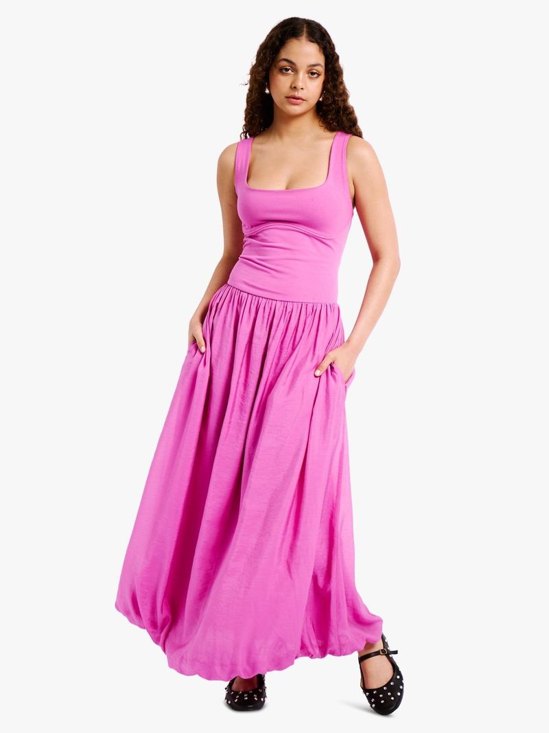 Women's Me&B Purple Sheer Lined Balloon Combo Dress - Bash.com