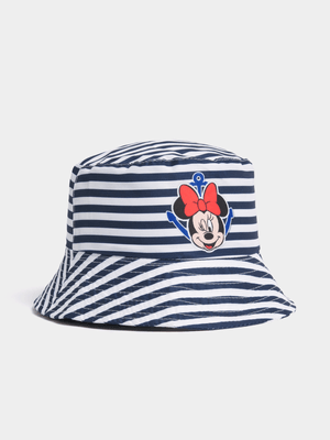 Jet Younger Girls Blue/White Minnie Mouse Stripe Bucket Hat