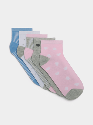 Jet Older Girls Multicolour 5 Pack Low Cut Socks