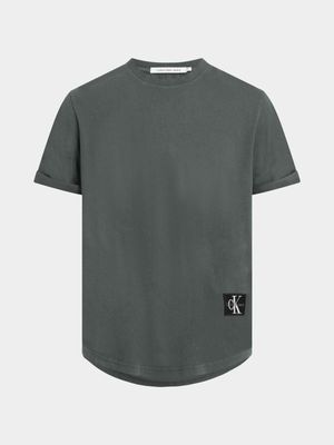 Men's Calvin Klein Grey Washed Monologo Badge T-Shirt