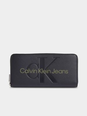 Women s Calvin Klein Black Sculpted Zip Around Bag Bash