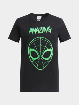 Jet Younger Boys Black/Green Embossed Spiderman T-Shirt