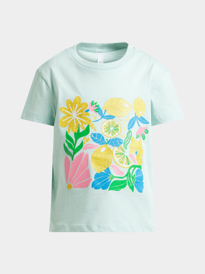 Younger Girl's Aqua Graphic Print T-Shirt