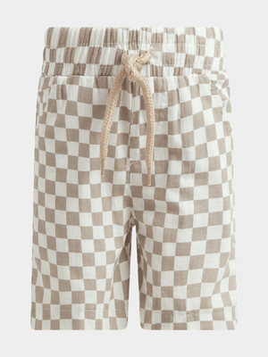 Jet Younger Boys Cream/Stone Checkered Shorts