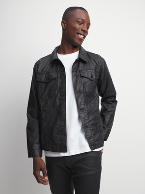 Jet Men's Black Coated Denim Jacket