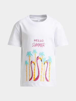 Older Girl's White Graphic Print T-Shirt