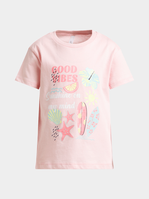 Younger Girl's Pink Graphic Print T-Shirt