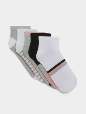 Jet Women's Grey/Pink 5 Pack Low Cut Socks