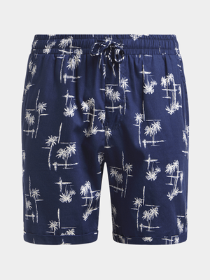 Older Boy's Navy Palm Print Shorts