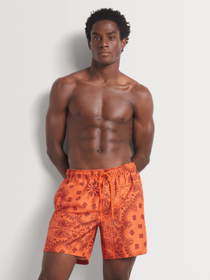 Men's Markham Paisley Printed Orange Swimshort