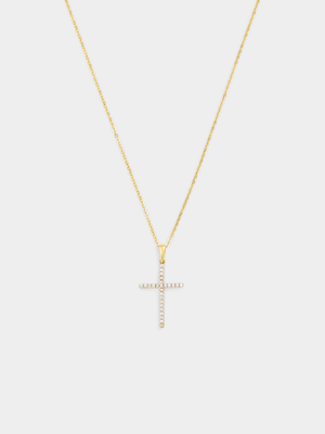 Yellow Gold Cubic Zirconia Cross Pendant