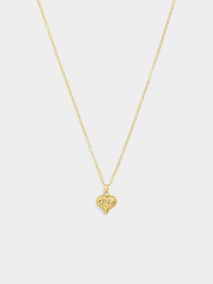 Yellow Gold & Sterling Silver Puff Heart Pendant