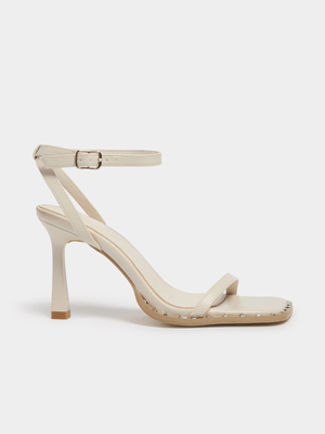 Women's Cream Studded Barely There Heel