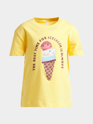 Younger Girl's Yellow Graphic Print T-Shirt