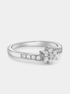 Sterling Silver Cubic Zirconia Flower Embrace Ring