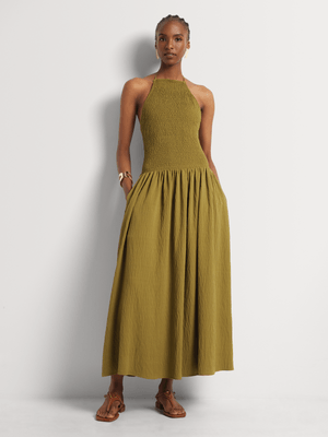 Halter Neck Shirred Textured Sundress