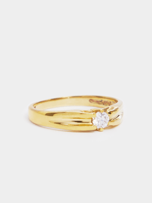 Gold Tone April Birthstone White CZ Pinky Ring