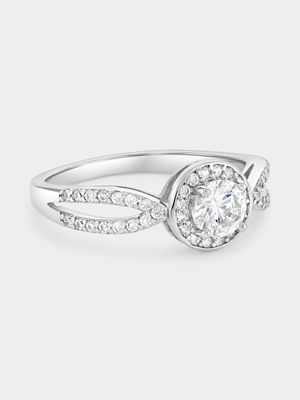 Sterling Silver Cubic Zirconia Round Halo Infinity Ring