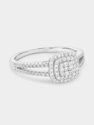 Sterling Silver Cubic Zirconia Cushion Pavé Split-Shank Ring