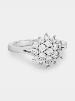 Sterling Silver Cubic Zirconia Flower Cluster Ring