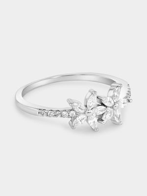 Sterling Silver Cubic Zirconia Flower Promise Ring