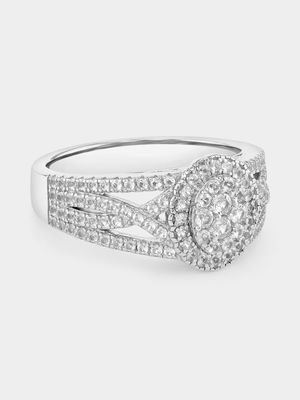 Sterling Silver Diamond Oval Halo Twist Ring