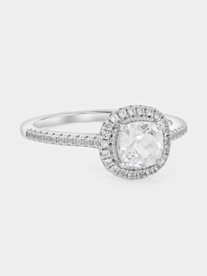 Sterling Silver Classic Diamond Halo Ring N